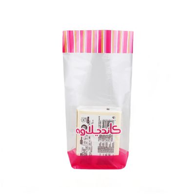 Food Packaging Stand Up Pouch With Cross Block Bottom And Cellophane Clear Treat